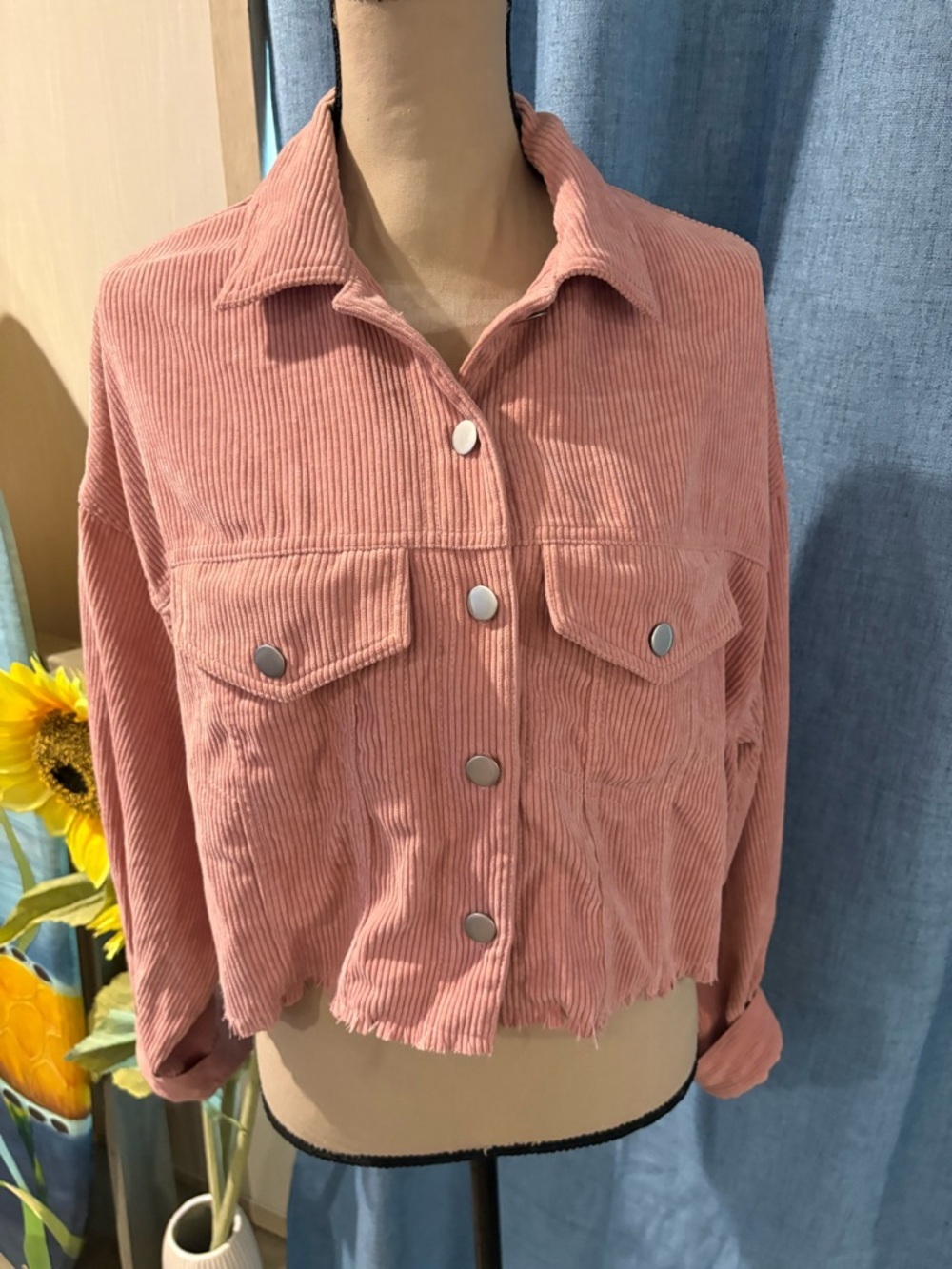 Cotton Candy Cropped Pink Corduroy Jacket